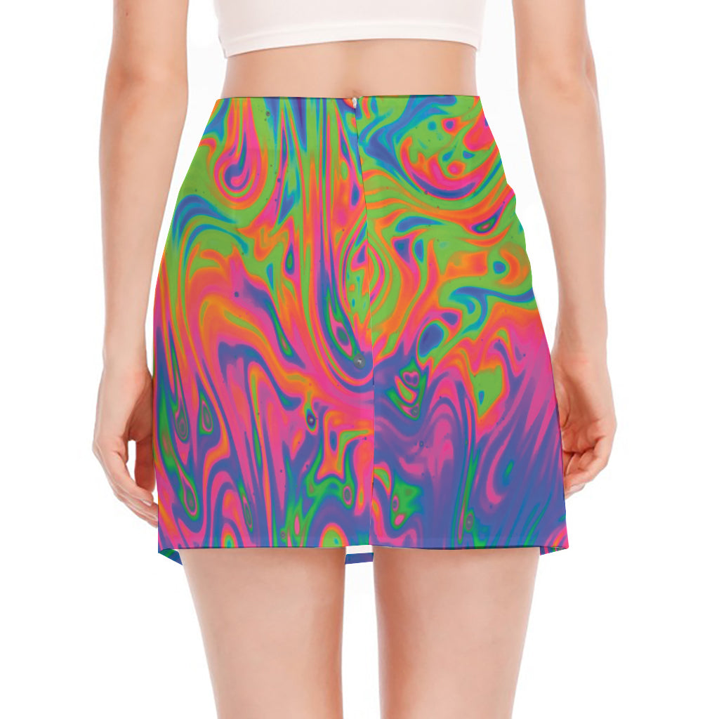 Psychedelic Bubble Print Side Slit Mini Skirt