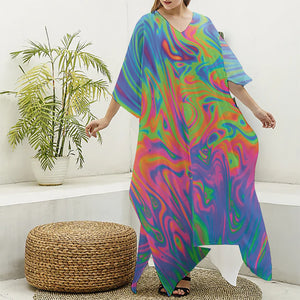 Psychedelic Bubble Print Silk V-Neck Kaftan Dress