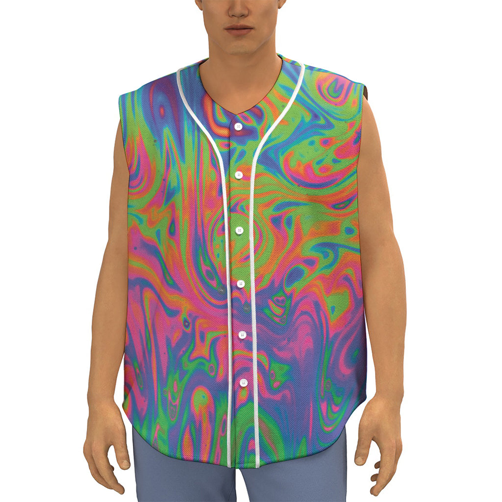 Psychedelic Bubble Print Sleeveless Baseball Jersey