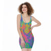 Psychedelic Bubble Print Sleeveless Bodycon Dress