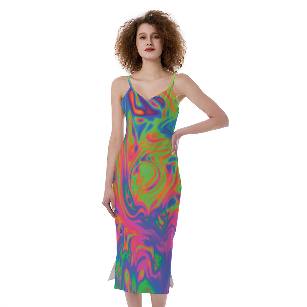 Psychedelic Bubble Print Slim Fit Midi Cami Dress