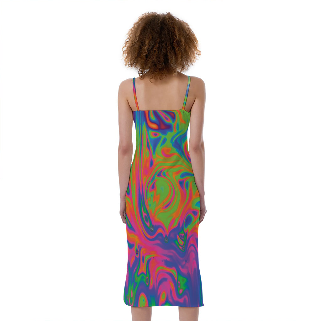 Psychedelic Bubble Print Slim Fit Midi Cami Dress