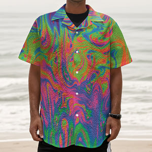 Psychedelic Bubble Print Textured Short Sleeve Shirt