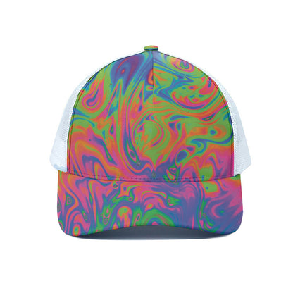 Psychedelic Bubble Print White Mesh Trucker Cap