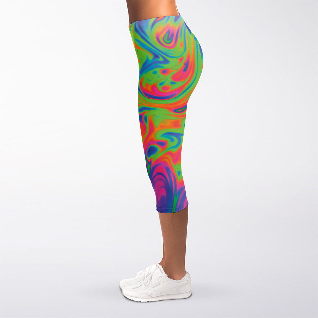 Psychedelic Bubble Print Women's Capri Leggings