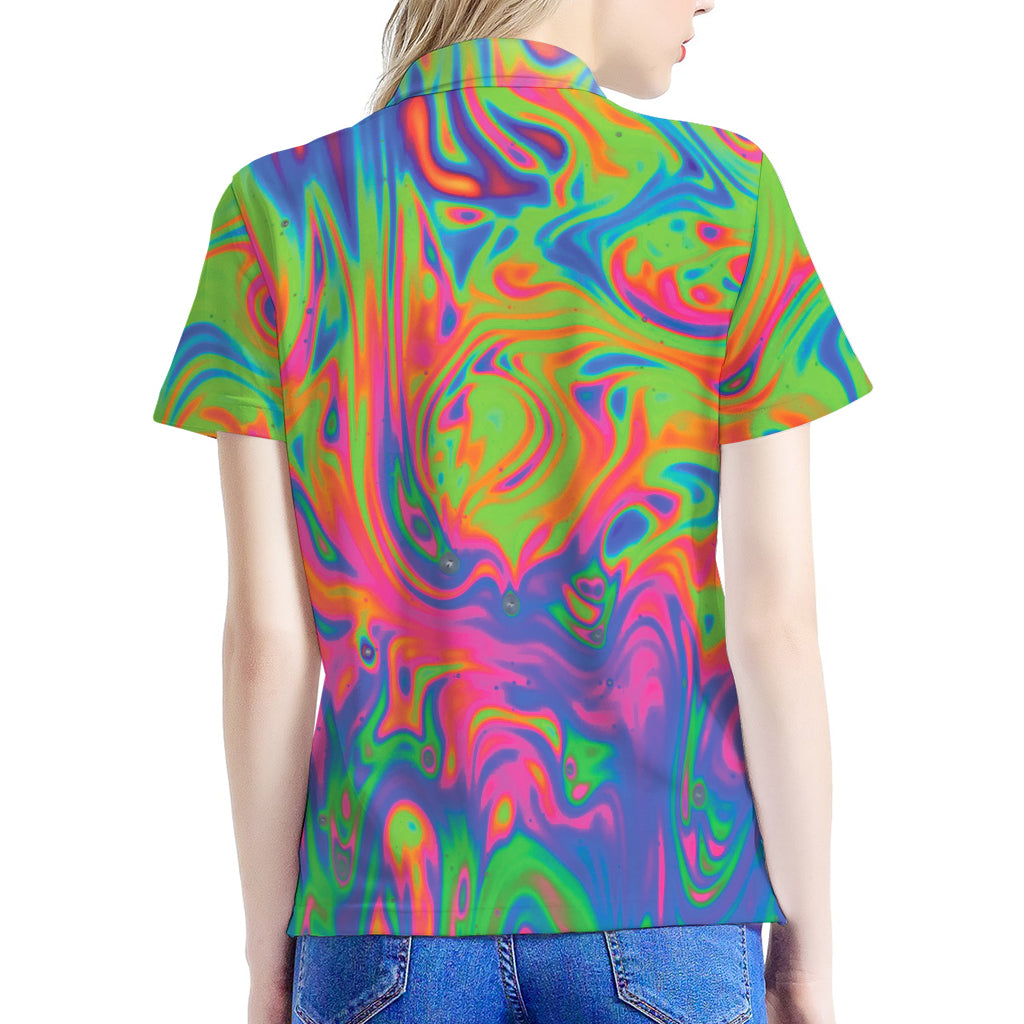 Psychedelic Bubble Print Women's Polo Shirt