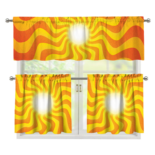 Psychedelic Burning Sun Print 3 Piece Kitchen Curtains