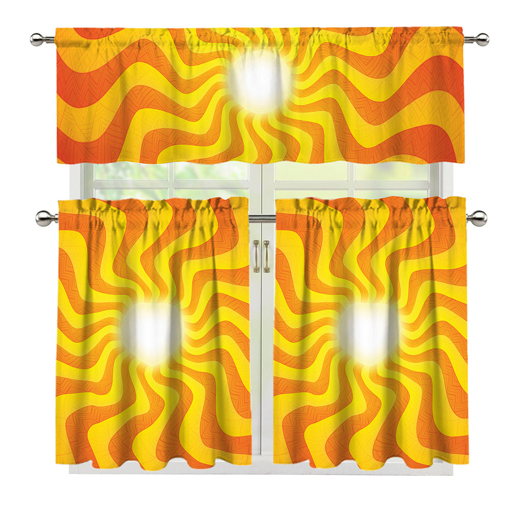 Psychedelic Burning Sun Print 3 Piece Kitchen Curtains
