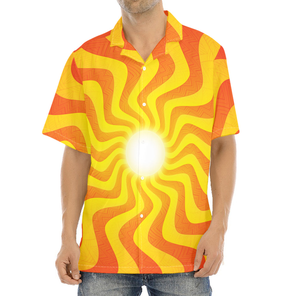 Psychedelic Burning Sun Print Aloha Shirt