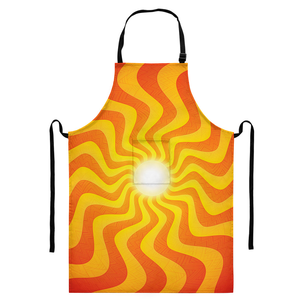 Psychedelic Burning Sun Print Bib Apron With Pocket