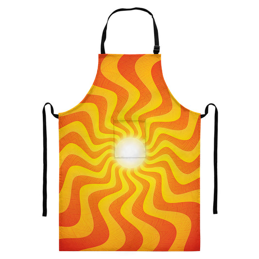 Psychedelic Burning Sun Print Bib Apron With Pocket