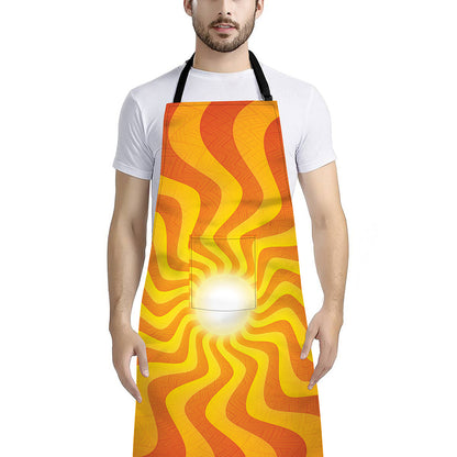 Psychedelic Burning Sun Print Bib Apron With Pocket