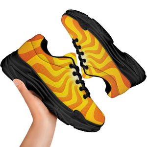 Psychedelic Burning Sun Print Black Chunky Shoes