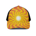 Psychedelic Burning Sun Print Black Mesh Trucker Hat