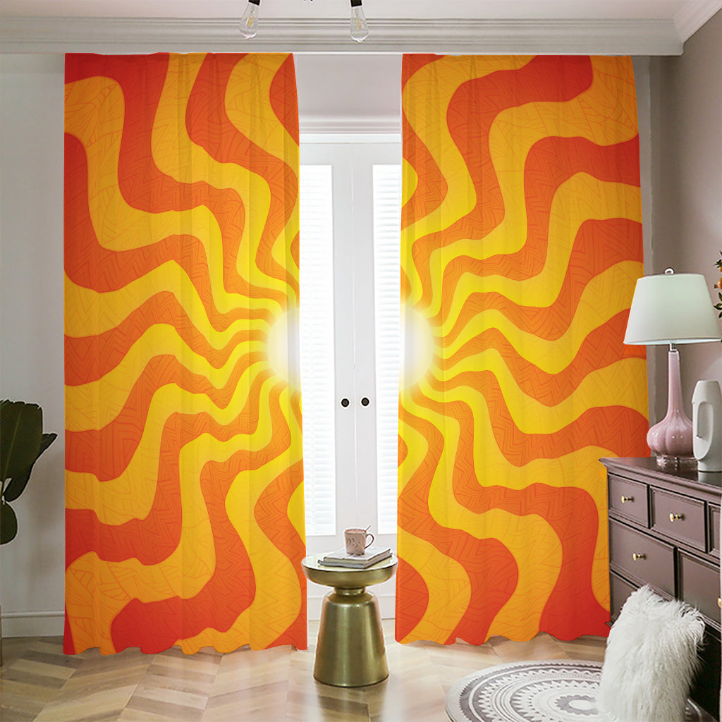 Psychedelic Burning Sun Print Blackout Pencil Pleat Curtains