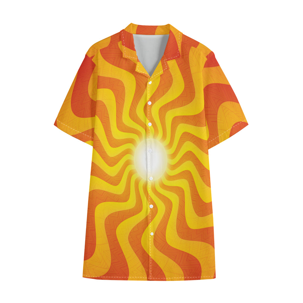 Psychedelic Burning Sun Print Cotton Hawaiian Shirt