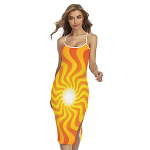 Psychedelic Burning Sun Print Cross Back Cami Dress