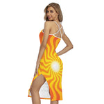 Psychedelic Burning Sun Print Cross Back Cami Dress