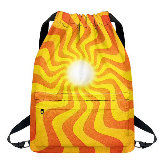 Psychedelic Burning Sun Print Drawstring Backpack