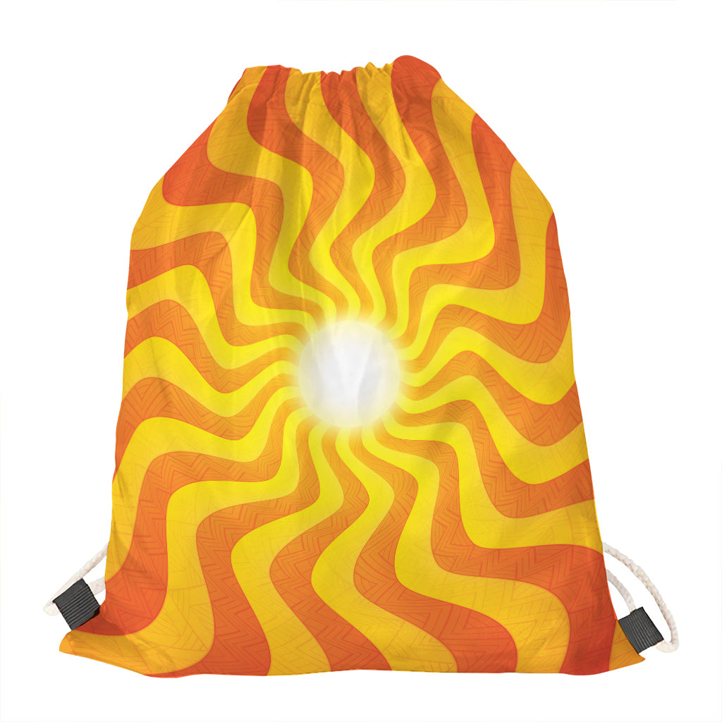 Psychedelic Burning Sun Print Drawstring Bag