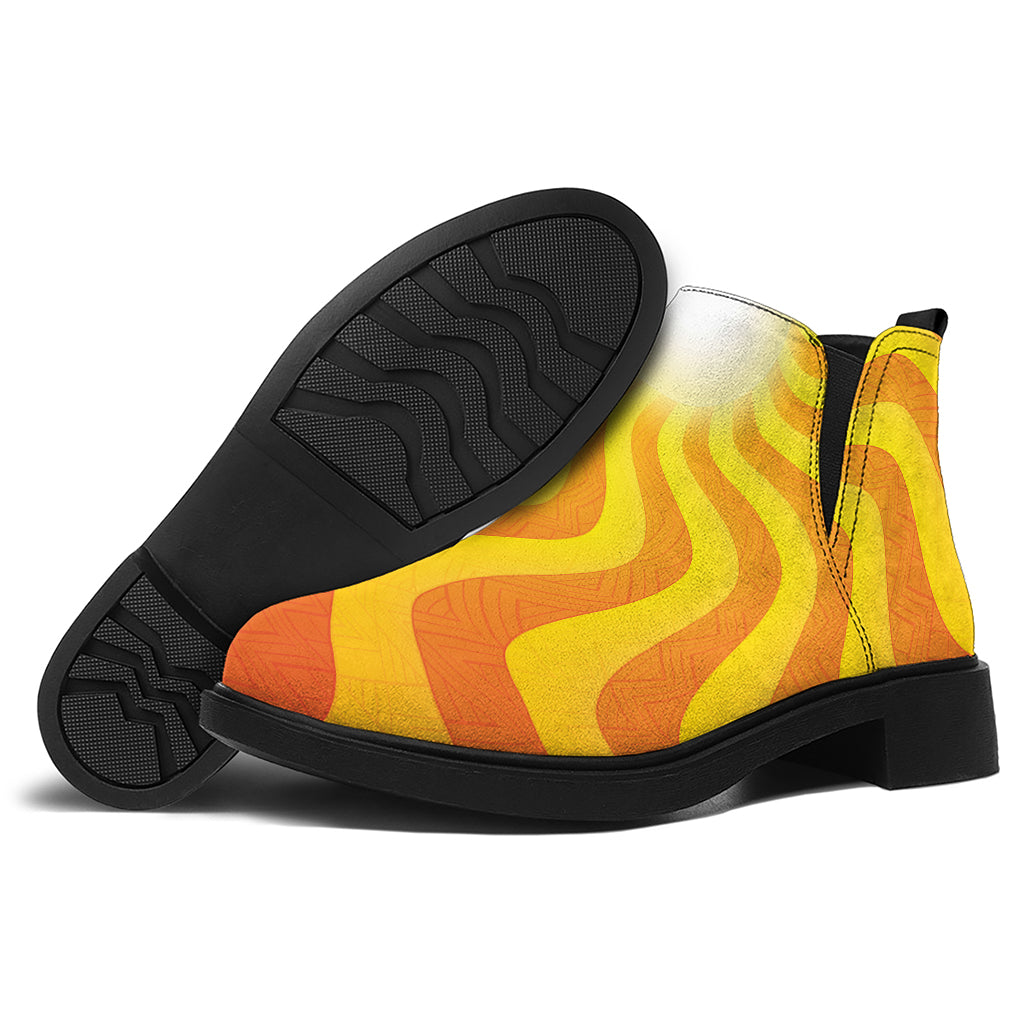 Psychedelic Burning Sun Print Flat Ankle Boots