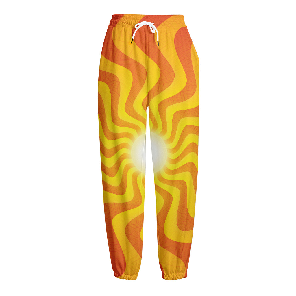 Psychedelic Burning Sun Print Fleece Lined Knit Pants