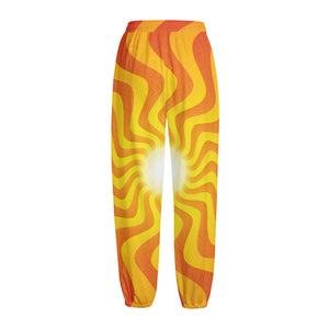 Psychedelic Burning Sun Print Fleece Lined Knit Pants