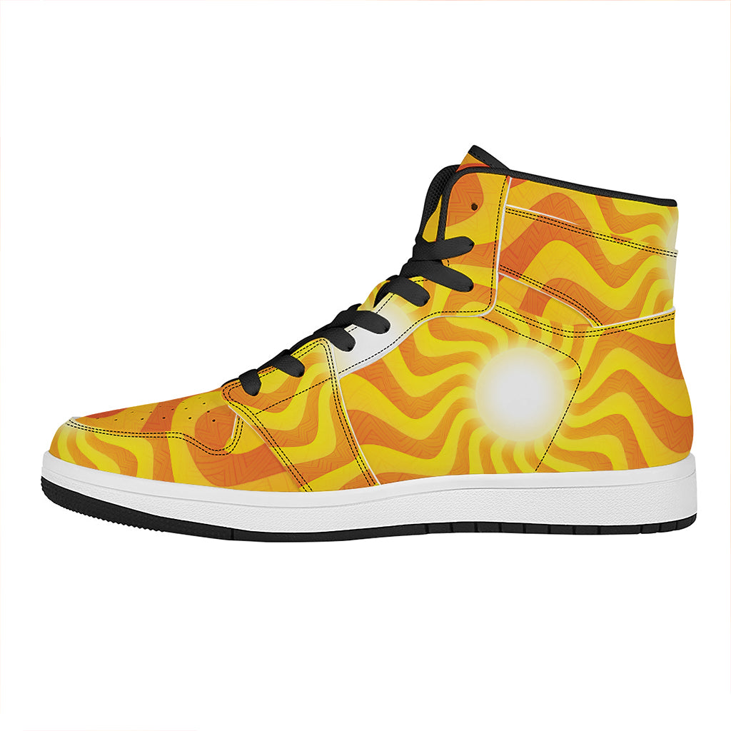 Psychedelic Burning Sun Print High Top Leather Sneakers