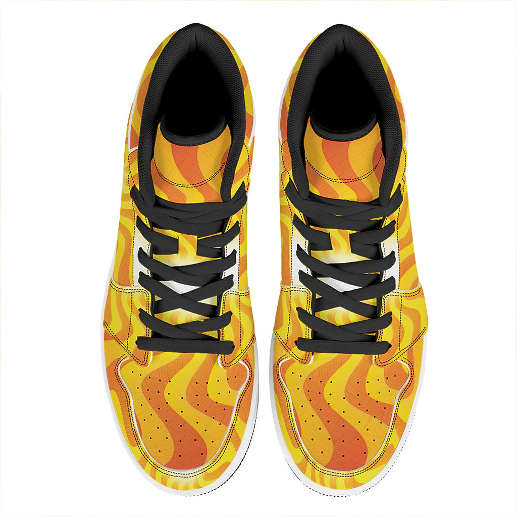 Psychedelic Burning Sun Print High Top Leather Sneakers