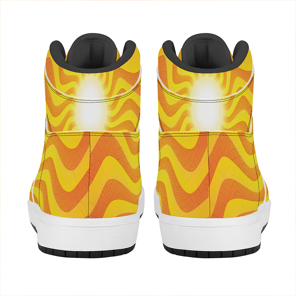 Psychedelic Burning Sun Print High Top Leather Sneakers