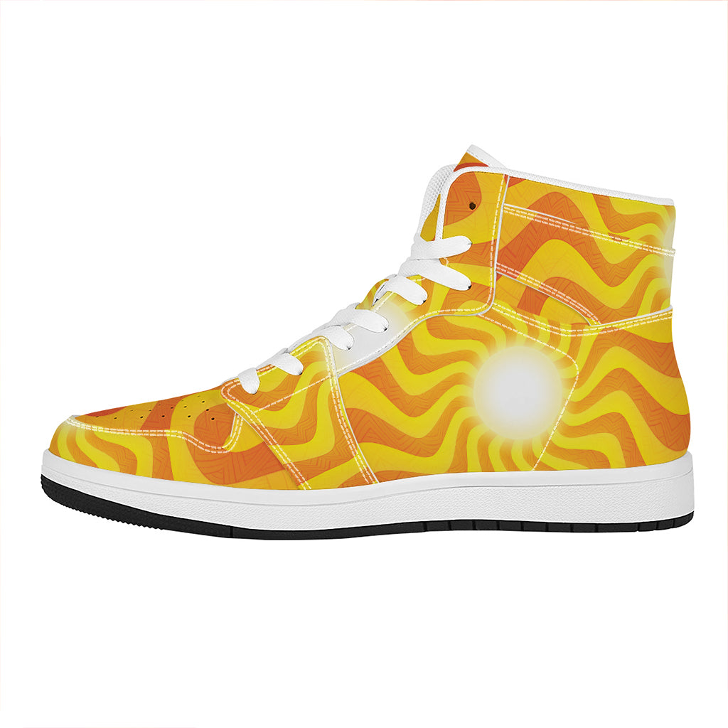 Psychedelic Burning Sun Print High Top Leather Sneakers