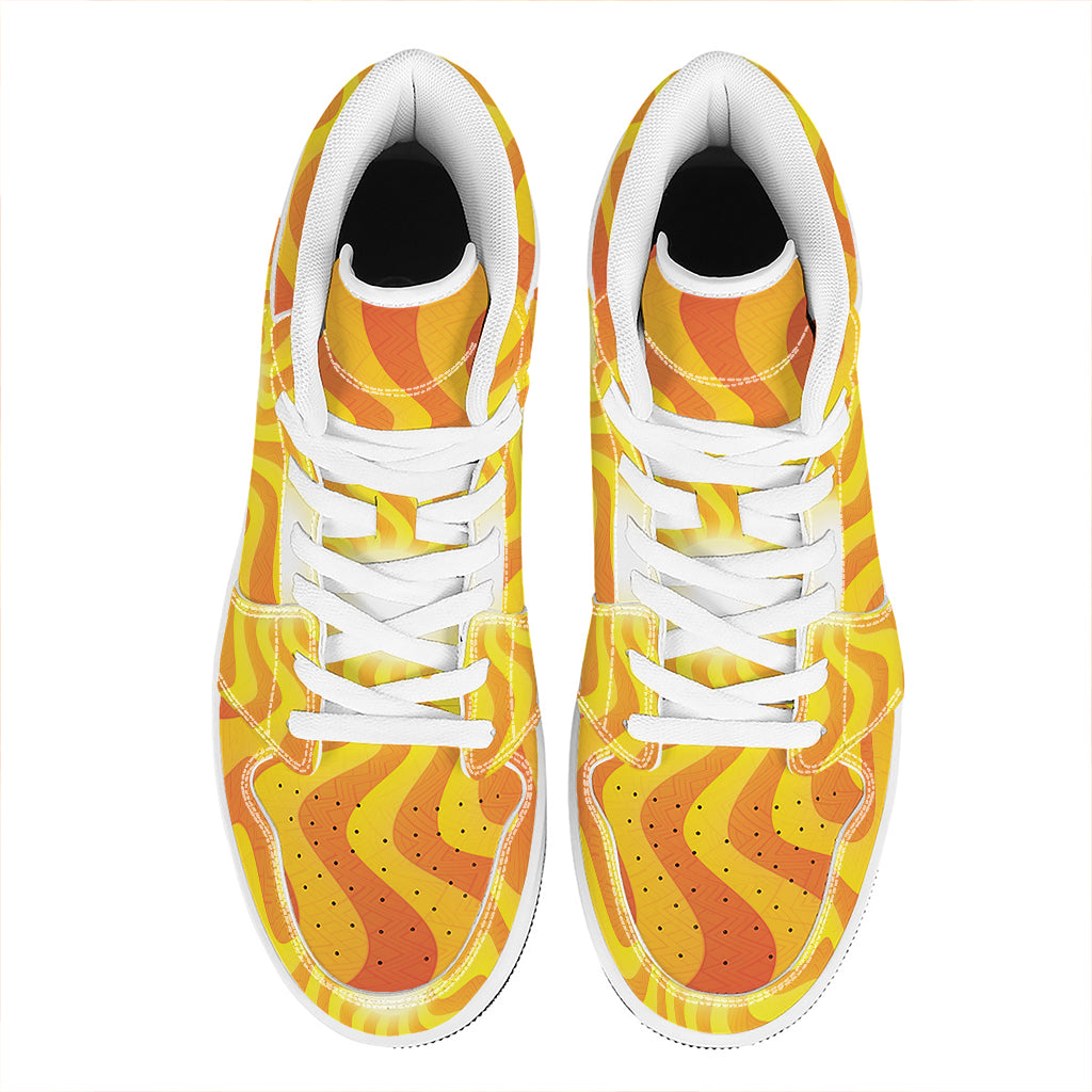 Psychedelic Burning Sun Print High Top Leather Sneakers