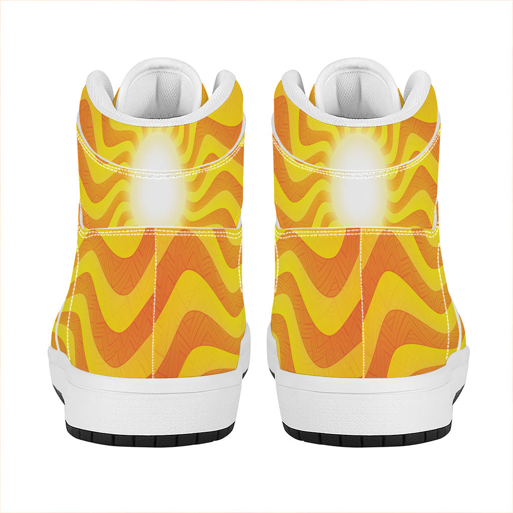 Psychedelic Burning Sun Print High Top Leather Sneakers