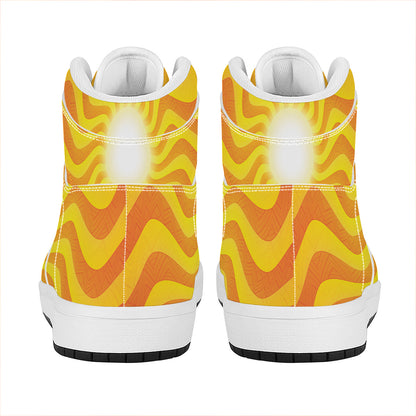 Psychedelic Burning Sun Print High Top Leather Sneakers