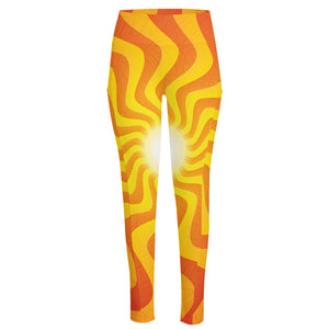 Psychedelic Burning Sun Print High-Waisted Pocket Leggings