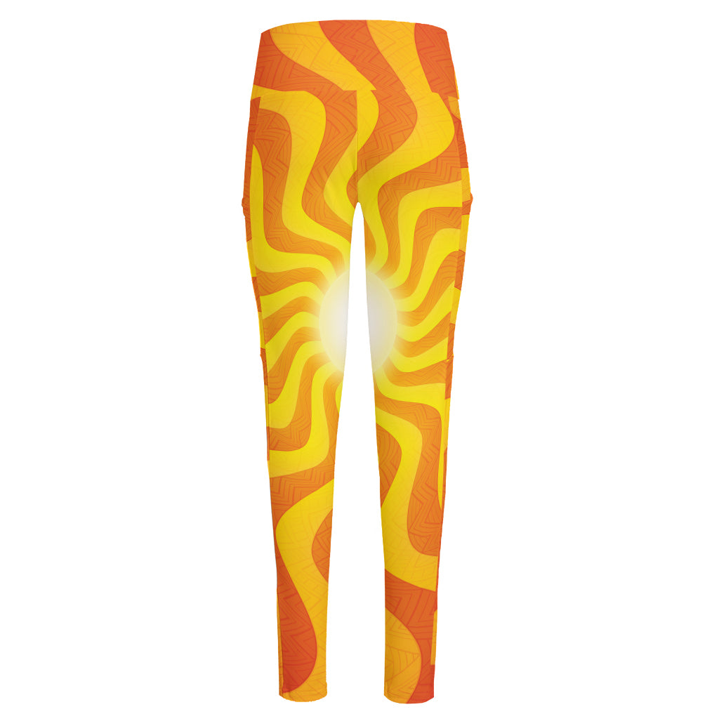 Psychedelic Burning Sun Print High-Waisted Pocket Leggings