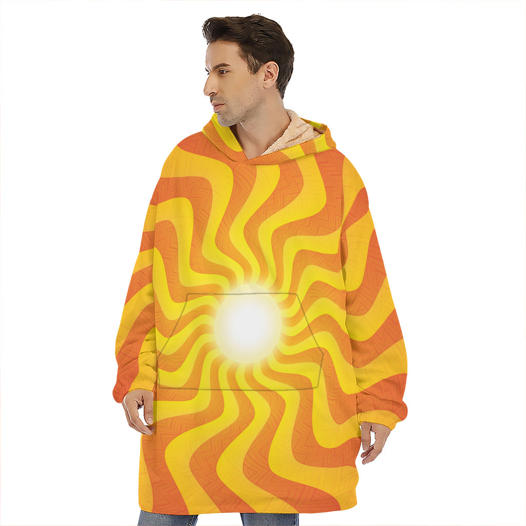 Psychedelic Burning Sun Print Hoodie Blanket