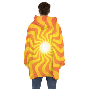 Psychedelic Burning Sun Print Hoodie Blanket