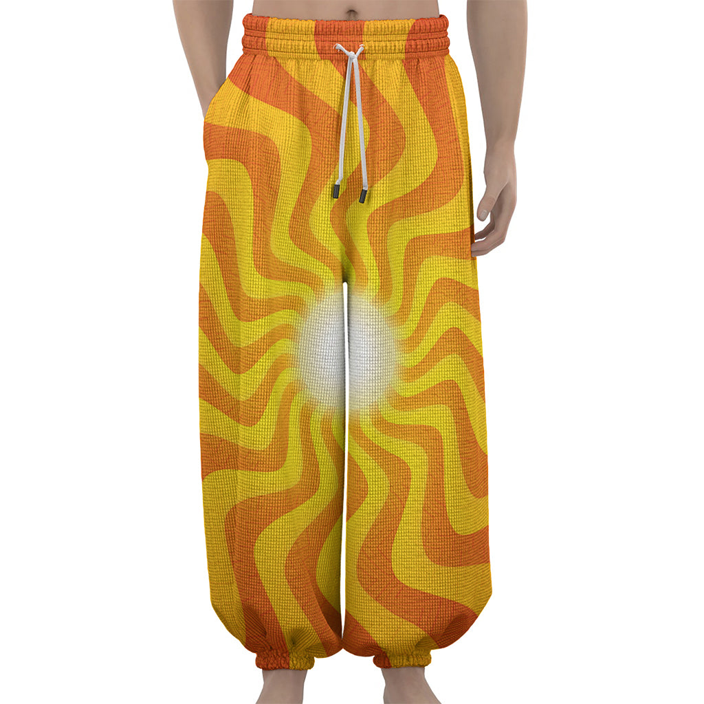 Psychedelic Burning Sun Print Lantern Pants