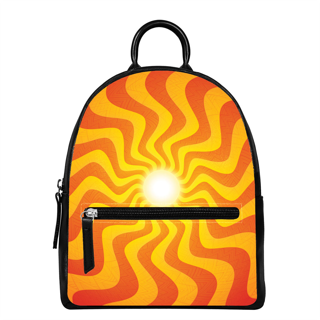 Psychedelic Burning Sun Print Leather Backpack