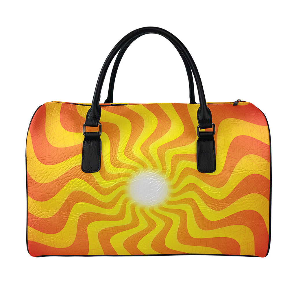 Psychedelic Burning Sun Print Leather Duffle Bag