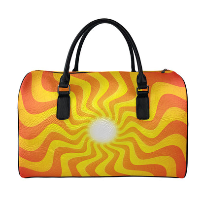 Psychedelic Burning Sun Print Leather Duffle Bag