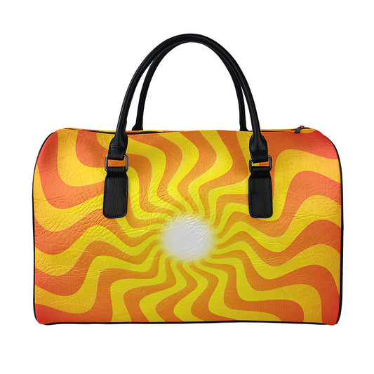Psychedelic Burning Sun Print Leather Duffle Bag