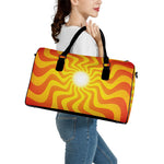 Psychedelic Burning Sun Print Leather Duffle Bag