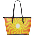 Psychedelic Burning Sun Print Leather Tote Bag With Zipper