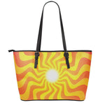 Psychedelic Burning Sun Print Leather Tote Bag