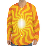 Psychedelic Burning Sun Print Long Sleeve Baseball Jersey