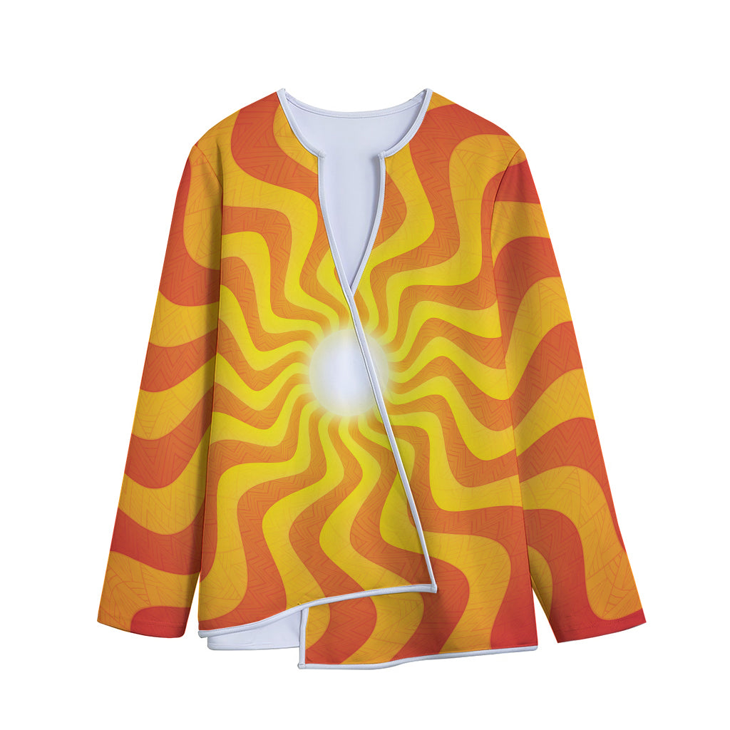 Psychedelic Burning Sun Print Long Sleeve Short Coat