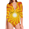 Psychedelic Burning Sun Print Long Sleeve Swimsuit