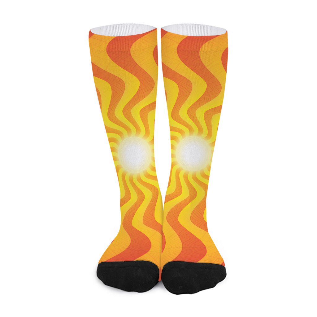 Psychedelic Burning Sun Print Long Socks